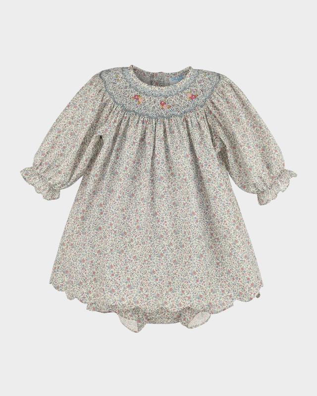 Luli & Me Girl 's Fall Blossom Bishop Dress & Bloomers Set, Size 6M-24M