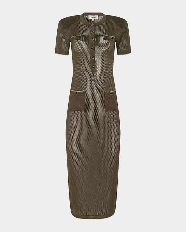 L 'Agence Mel Short-Sleeve Open-Knit Midi Dress