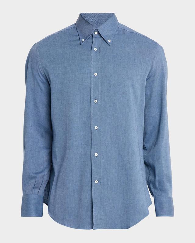 Brunello Cucinelli Men 's Cotton and Cashmere Diagonal Flannel Button-Down Shirt