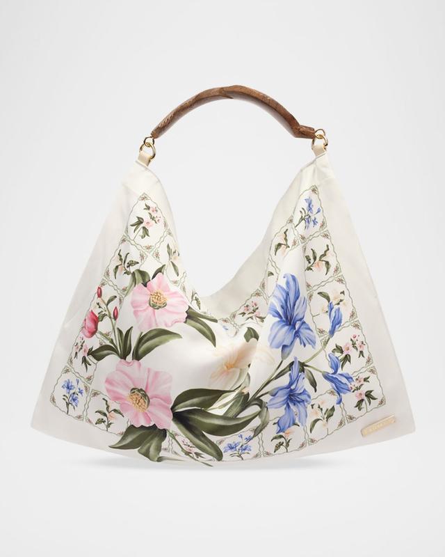 Floral-Print Satin Scarf Top-Handle Bag