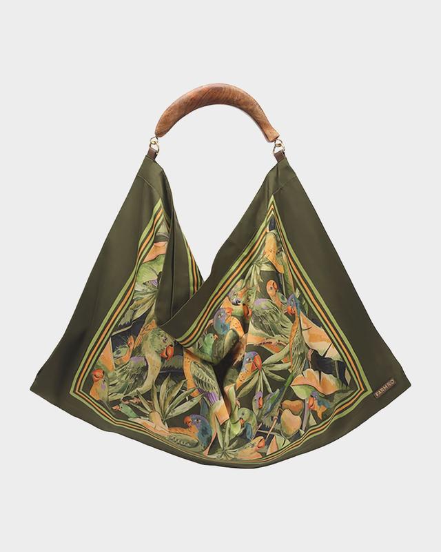 Farm Rio Botanical-Print Satin Scarf Top-Handle Bag
