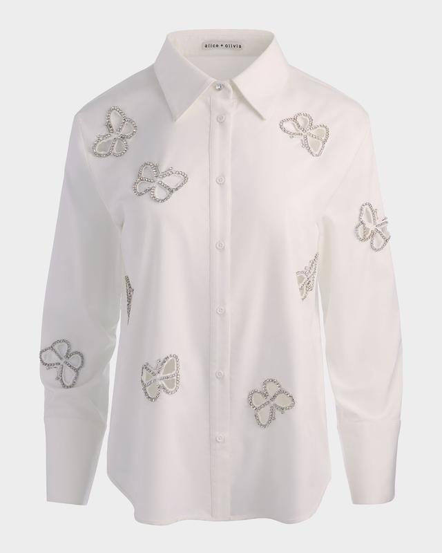 ALICE + OLIVIA Finely Embellished Cutout Button-Front Shirt