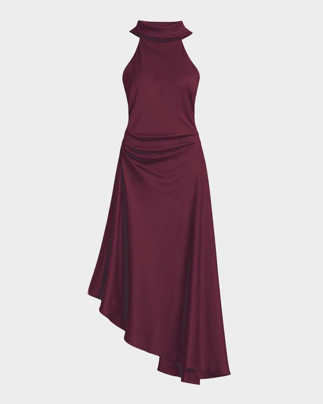 SIMKHAI Monica High-Low Satin Halter Midi Dress