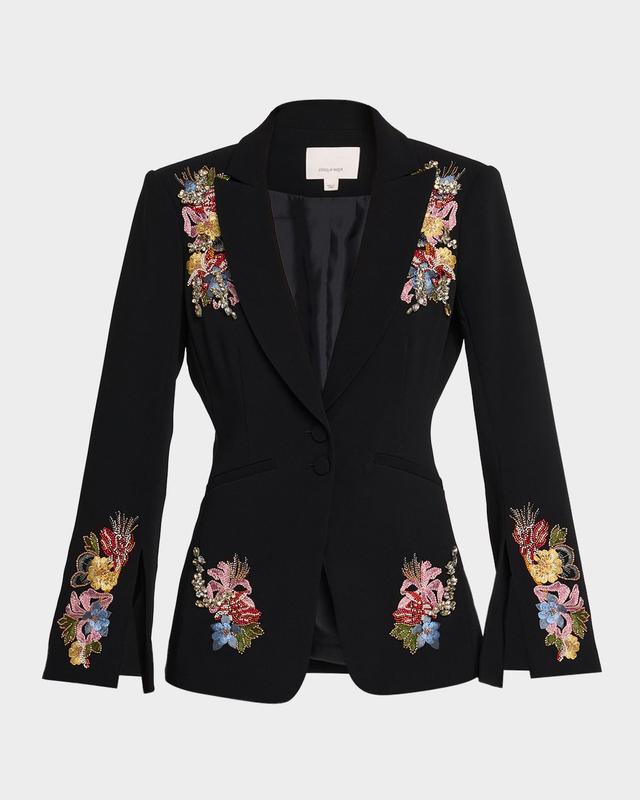 Cinq a Sept Rhinestone Floral Peak-Lapel Blazer