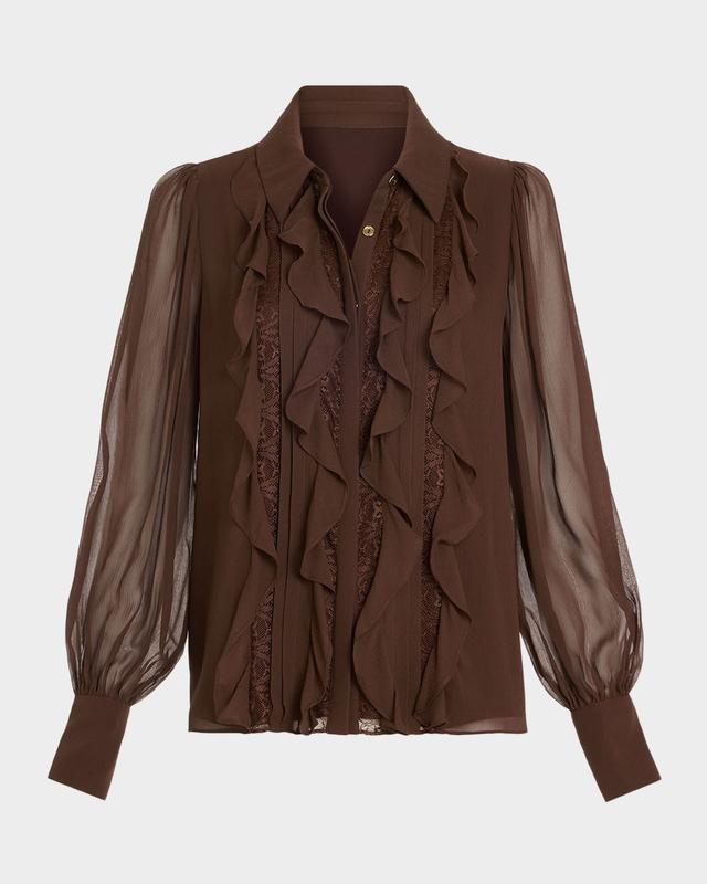 Ramy Brook Claire Ruffle Blouson-Sleeve Silk Blouse