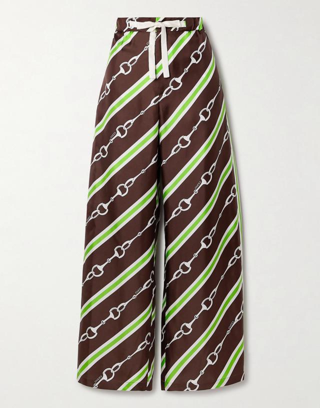 Printed Silk Twill Straight Leg Pants