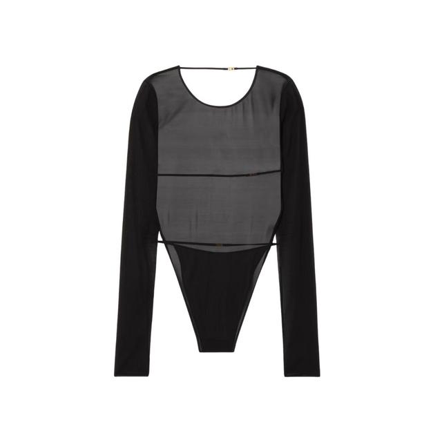 Open-Back Silk Blend Georgette Long Sleeve Bodysuit