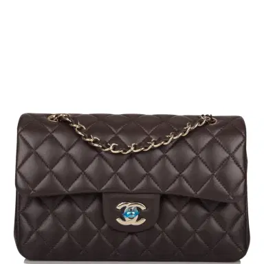 Chanel Chanel Dark Brown Quilted Lambskin Small Classic Double Flap Bag Light Gold Hardware | Thumbnail 1 Chanel Chanel Dark Brown Quilted Lambskin Small Classic Double Flap Bag Light Gold Hardware | Thumbnail 1