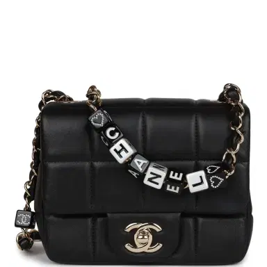 Chanel Chanel Monaco Mini Square Flap Bag Black Lambskin Light Gold Hardware | Thumbnail 1 Chanel Chanel Monaco Mini Square Flap Bag Black Lambskin Light Gold Hardware | Thumbnail 1
