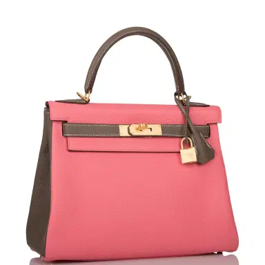 HERMÈS Hermes Horseshoe Stamp (HSS) Bi-Color Rose Azalee and Etoupe Clemence Kelly 28cm Brushed Gold Hardware | Thumbnail 2 HERMÈS Hermes Horseshoe Stamp (HSS) Bi-Color Rose Azalee and Etoupe Clemence Kelly 28cm Brushed Gold Hardware | Thumbnail 2