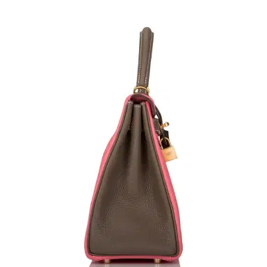 HERMÈS Hermes Horseshoe Stamp (HSS) Bi-Color Rose Azalee and Etoupe Clemence Kelly 28cm Brushed Gold Hardware | Thumbnail 3 HERMÈS Hermes Horseshoe Stamp (HSS) Bi-Color Rose Azalee and Etoupe Clemence Kelly 28cm Brushed Gold Hardware | Thumbnail 3