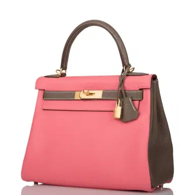 HERMÈS Hermes Horseshoe Stamp (HSS) Bi-Color Rose Azalee and Etoupe Clemence Kelly 28cm Brushed Gold Hardware | Thumbnail 5 HERMÈS Hermes Horseshoe Stamp (HSS) Bi-Color Rose Azalee and Etoupe Clemence Kelly 28cm Brushed Gold Hardware | Thumbnail 5