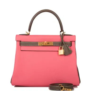 HERMÈS Hermes Horseshoe Stamp (HSS) Bi-Color Rose Azalee and Etoupe Clemence Kelly 28cm Brushed Gold Hardware | Thumbnail 1 HERMÈS Hermes Horseshoe Stamp (HSS) Bi-Color Rose Azalee and Etoupe Clemence Kelly 28cm Brushed Gold Hardware | Thumbnail 1