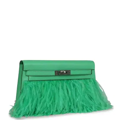 HERMÈS Hermes Kelly Elan Foile Vert Comics Chevre and Ostrich Feather Palladium Hardware | Thumbnail 2 HERMÈS Hermes Kelly Elan Foile Vert Comics Chevre and Ostrich Feather Palladium Hardware | Thumbnail 2