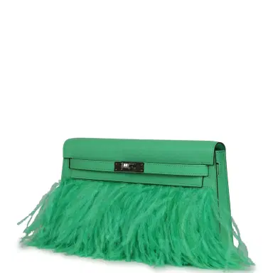HERMÈS Hermes Kelly Elan Foile Vert Comics Chevre and Ostrich Feather Palladium Hardware | Thumbnail 5 HERMÈS Hermes Kelly Elan Foile Vert Comics Chevre and Ostrich Feather Palladium Hardware | Thumbnail 5