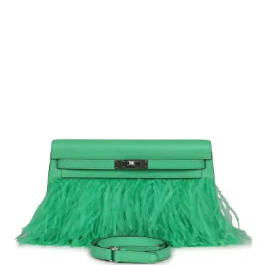 HERMÈS Hermes Kelly Elan Foile Vert Comics Chevre and Ostrich Feather Palladium Hardware | Thumbnail 1 HERMÈS Hermes Kelly Elan Foile Vert Comics Chevre and Ostrich Feather Palladium Hardware | Thumbnail 1