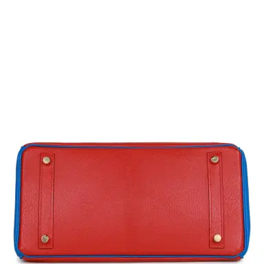 HERMÈS Hermes Special Order (HSS) Birkin 30 Rouge de Coeur and Bleu Hydra Chevre Gold Hardware | Thumbnail 6 HERMÈS Hermes Special Order (HSS) Birkin 30 Rouge de Coeur and Bleu Hydra Chevre Gold Hardware | Thumbnail 6