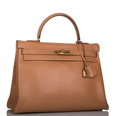 HERMÈS Hermes Vintage Gold Courchevel Retourne Kelly 35cm Gold Hardware (Preloved - Excellent) | Thumbnail 2 HERMÈS Hermes Vintage Gold Courchevel Retourne Kelly 35cm Gold Hardware (Preloved - Excellent) | Thumbnail 2