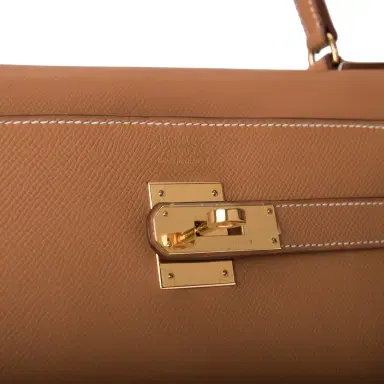 HERMÈS Hermes Vintage Gold Courchevel Retourne Kelly 35cm Gold Hardware (Preloved - Excellent) | Thumbnail 7 HERMÈS Hermes Vintage Gold Courchevel Retourne Kelly 35cm Gold Hardware (Preloved - Excellent) | Thumbnail 7