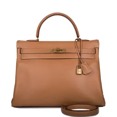 HERMÈS Hermes Vintage Gold Courchevel Retourne Kelly 35cm Gold Hardware (Preloved - Excellent) | Thumbnail 1 HERMÈS Hermes Vintage Gold Courchevel Retourne Kelly 35cm Gold Hardware (Preloved - Excellent) | Thumbnail 1
