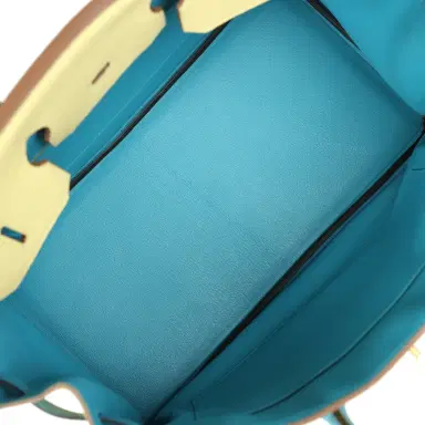 HERMÈS Pre-owned Hermes Special Order (HSS) Birkin 35 Jaune Poussin and Bleu Paradise Togo Brushed Gold Hardware | Thumbnail 8 HERMÈS Pre-owned Hermes Special Order (HSS) Birkin 35 Jaune Poussin and Bleu Paradise Togo Brushed Gold Hardware | Thumbnail 8
