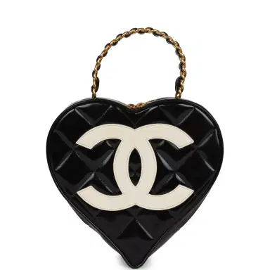 Chanel Vintage Chanel Heart Vanity Bag Black and White Patent Antique Gold Hardware | Thumbnail 1 Chanel Vintage Chanel Heart Vanity Bag Black and White Patent Antique Gold Hardware | Thumbnail 1
