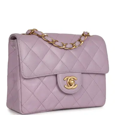 Chanel Vintage Chanel Mini Square Flap Bag Light Purple Lambskin Matte Gold Hardware | Thumbnail 2 Chanel Vintage Chanel Mini Square Flap Bag Light Purple Lambskin Matte Gold Hardware | Thumbnail 2