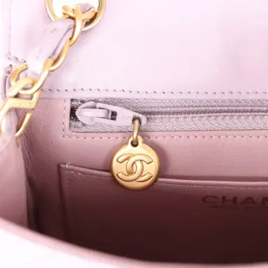 Chanel Vintage Chanel Mini Square Flap Bag Light Purple Lambskin Matte Gold Hardware | Thumbnail 10 Chanel Vintage Chanel Mini Square Flap Bag Light Purple Lambskin Matte Gold Hardware | Thumbnail 10