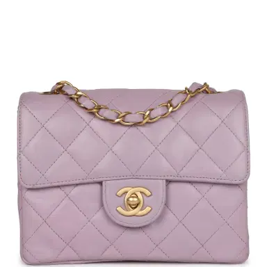 Chanel Vintage Chanel Mini Square Flap Bag Light Purple Lambskin Matte Gold Hardware | Thumbnail 1 Chanel Vintage Chanel Mini Square Flap Bag Light Purple Lambskin Matte Gold Hardware | Thumbnail 1