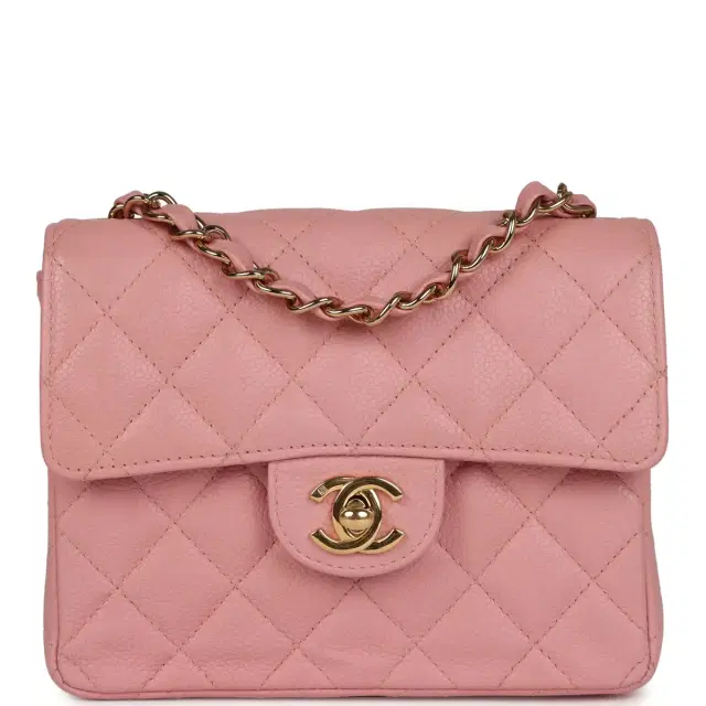 Vintage Chanel Mini Square Flap Pink Caviar Gold Hardware Vintage Chanel Mini Square Flap Pink Caviar Gold Hardware