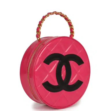 Chanel Vintage Chanel Round Vanity Bag Pink and Black Patent Leather Antique Gold Hardware | Thumbnail 2 Chanel Vintage Chanel Round Vanity Bag Pink and Black Patent Leather Antique Gold Hardware | Thumbnail 2
