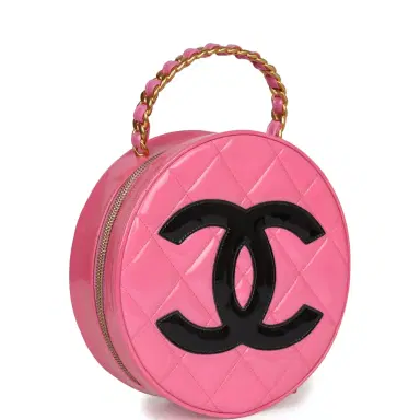 Chanel Vintage Chanel Round Vanity Bag Pink and Black Patent Leather Antique Gold Hardware | Thumbnail 2 Chanel Vintage Chanel Round Vanity Bag Pink and Black Patent Leather Antique Gold Hardware | Thumbnail 2