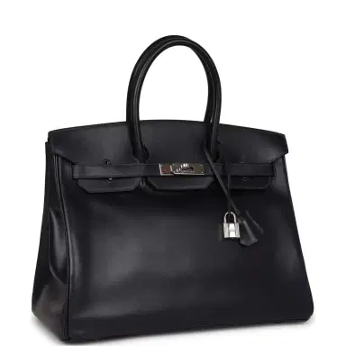 HERMÈS Vintage Hermes Birkin 35 Bleu Navy Box Palladium Hardware | Thumbnail 2 HERMÈS Vintage Hermes Birkin 35 Bleu Navy Box Palladium Hardware | Thumbnail 2