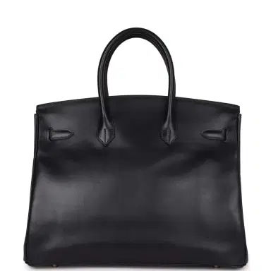 HERMÈS Vintage Hermes Birkin 35 Bleu Navy Box Palladium Hardware | Thumbnail 4 HERMÈS Vintage Hermes Birkin 35 Bleu Navy Box Palladium Hardware | Thumbnail 4
