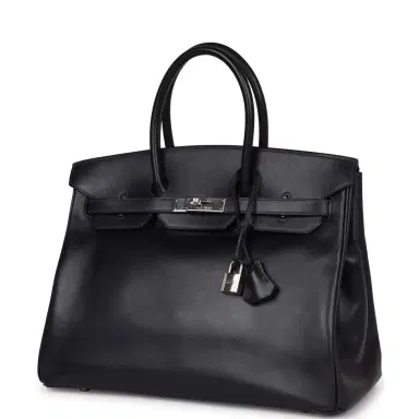 HERMÈS Vintage Hermes Birkin 35 Bleu Navy Box Palladium Hardware | Thumbnail 5 HERMÈS Vintage Hermes Birkin 35 Bleu Navy Box Palladium Hardware | Thumbnail 5
