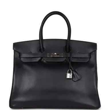 HERMÈS Vintage Hermes Birkin 35 Bleu Navy Box Palladium Hardware | Thumbnail 1 HERMÈS Vintage Hermes Birkin 35 Bleu Navy Box Palladium Hardware | Thumbnail 1