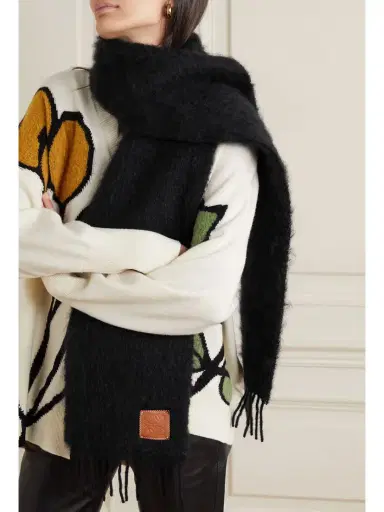 Loewe Fringed Leather-trimmed Mohair-blend Scarf | Thumbnail 2 Loewe Fringed Leather-trimmed Mohair-blend Scarf | Thumbnail 2