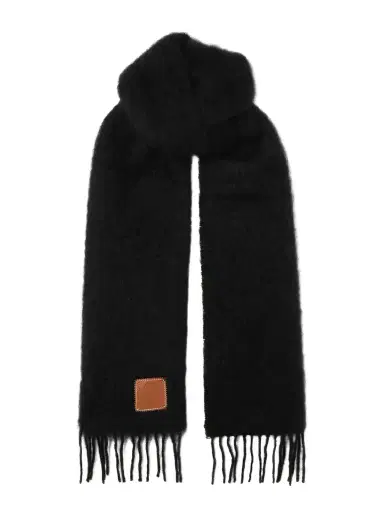 Loewe Fringed Leather-trimmed Mohair-blend Scarf | Thumbnail 1 Loewe Fringed Leather-trimmed Mohair-blend Scarf | Thumbnail 1