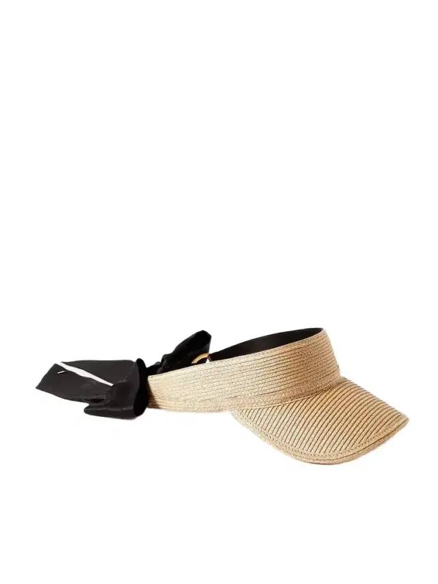 Embellished Silk Jacquard-trimmed Faux Straw Visor