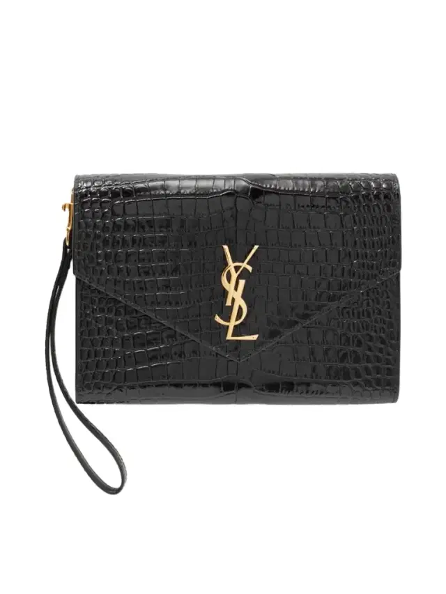 Cassandre Glossed Croc-effect Leather Pouch Cassandre Glossed Croc-effect Leather Pouch