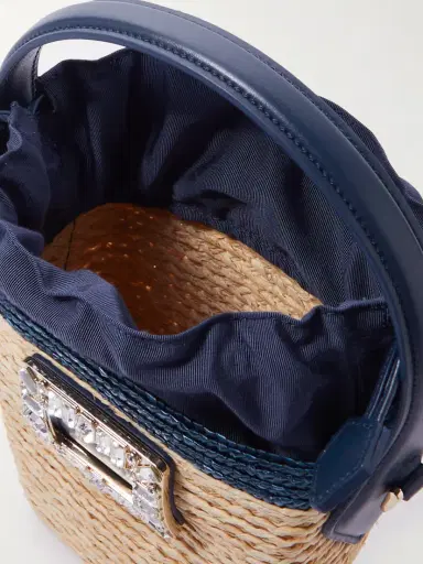 Roger Vivier Viv Skate Mini Crystal-embellished Leather-trimmed Raffia Bucket Bag | Thumbnail 5 Roger Vivier Viv Skate Mini Crystal-embellished Leather-trimmed Raffia Bucket Bag | Thumbnail 5