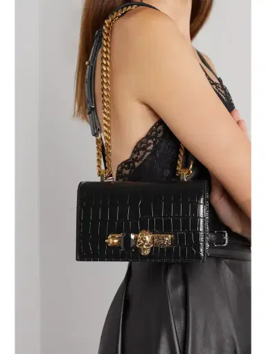McQueen Jewelled Satchel Mini Embellished Croc-effect Leather Shoulder Bag | Thumbnail 2 McQueen Jewelled Satchel Mini Embellished Croc-effect Leather Shoulder Bag | Thumbnail 2