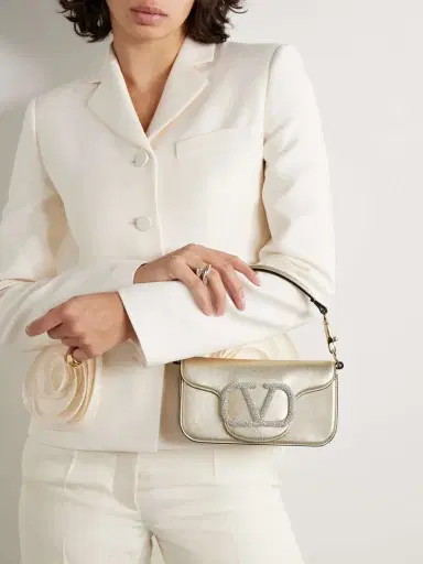 Valentino Garavani Locò Swarovski Small Crystal-embellished Metallic Leather Shoulder Bag | Thumbnail 2 Valentino Garavani Locò Swarovski Small Crystal-embellished Metallic Leather Shoulder Bag | Thumbnail 2