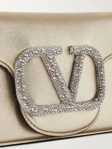 Valentino Garavani Locò Swarovski Small Crystal-embellished Metallic Leather Shoulder Bag | Thumbnail 4 Valentino Garavani Locò Swarovski Small Crystal-embellished Metallic Leather Shoulder Bag | Thumbnail 4