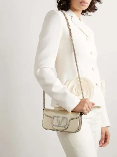 Valentino Garavani Locò Swarovski Small Crystal-embellished Metallic Leather Shoulder Bag | Thumbnail 6 Valentino Garavani Locò Swarovski Small Crystal-embellished Metallic Leather Shoulder Bag | Thumbnail 6