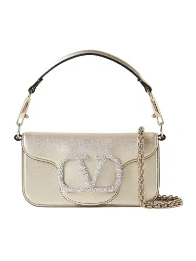 Valentino Garavani Locò Swarovski Small Crystal-embellished Metallic Leather Shoulder Bag | Thumbnail 1 Valentino Garavani Locò Swarovski Small Crystal-embellished Metallic Leather Shoulder Bag | Thumbnail 1