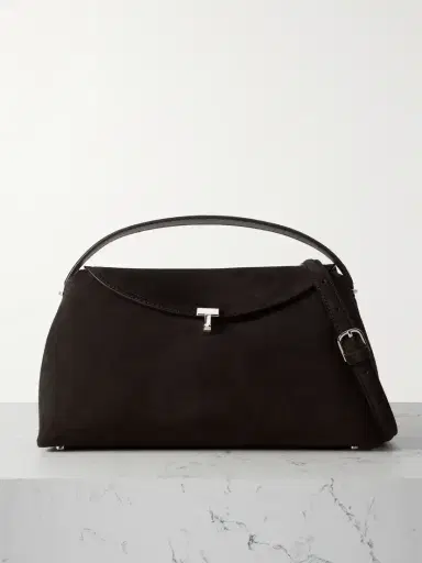 TOTEME T-lock Suede Shoulder Bag | Thumbnail 1 TOTEME T-lock Suede Shoulder Bag | Thumbnail 1