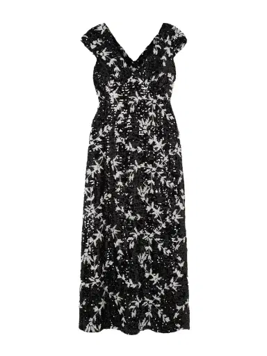Erdem Garnet Sequined Embroidered Organza Midi Dress - Black | Thumbnail 1 Erdem Garnet Sequined Embroidered Organza Midi Dress - Black | Thumbnail 1