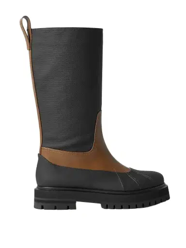 Loro Piana Regent Fishing Leather And Coated-canvas Rain Boots | Thumbnail 1 Loro Piana Regent Fishing Leather And Coated-canvas Rain Boots | Thumbnail 1