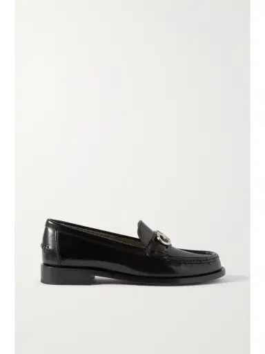 Ferragamo Ofelia Embellished Glossed-leather Loafers - Black | Thumbnail 1 Ferragamo Ofelia Embellished Glossed-leather Loafers - Black | Thumbnail 1